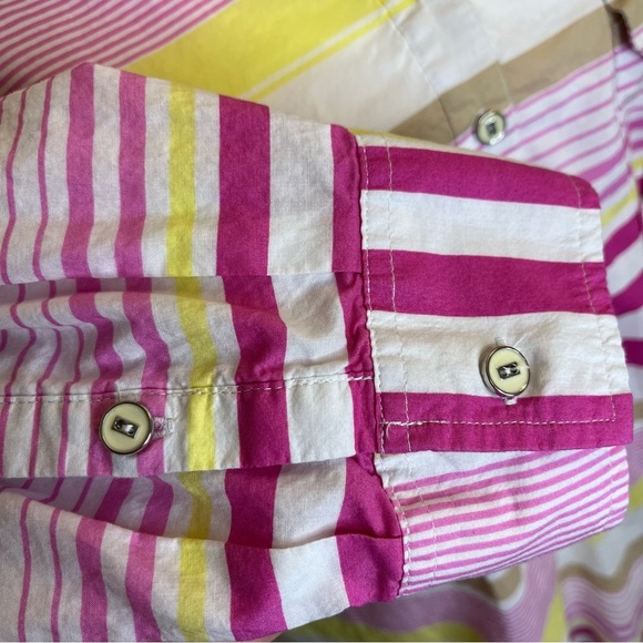 New York & Company Pink Yellow Stripe Button Down Women Blouse Top Size XL - Picture 7 of 11